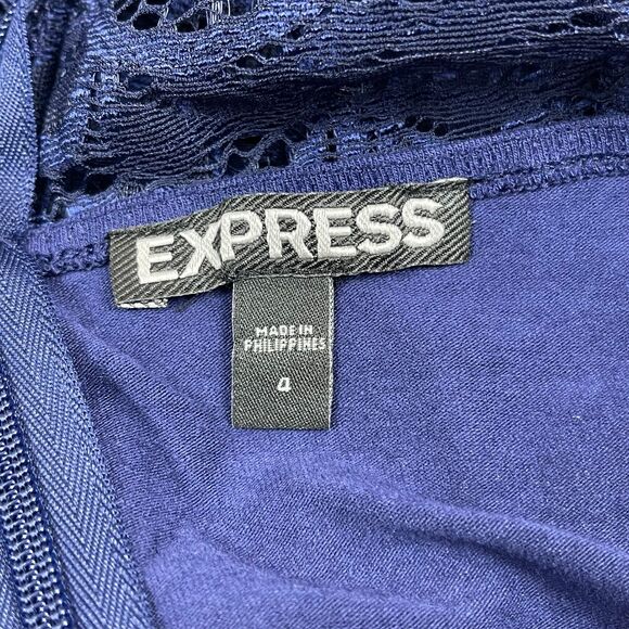 Express Women's Sheath Dress Size 4 Navy Blue Floral Lace Mock Neck Short Sleeve - Picture 10 of 12